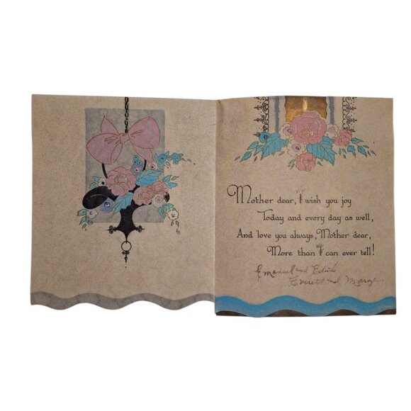 Birthday‎ Greetings To Mother Vintage Card 1950s Folded Paper Flowers Embossed - Picture 2 of 6